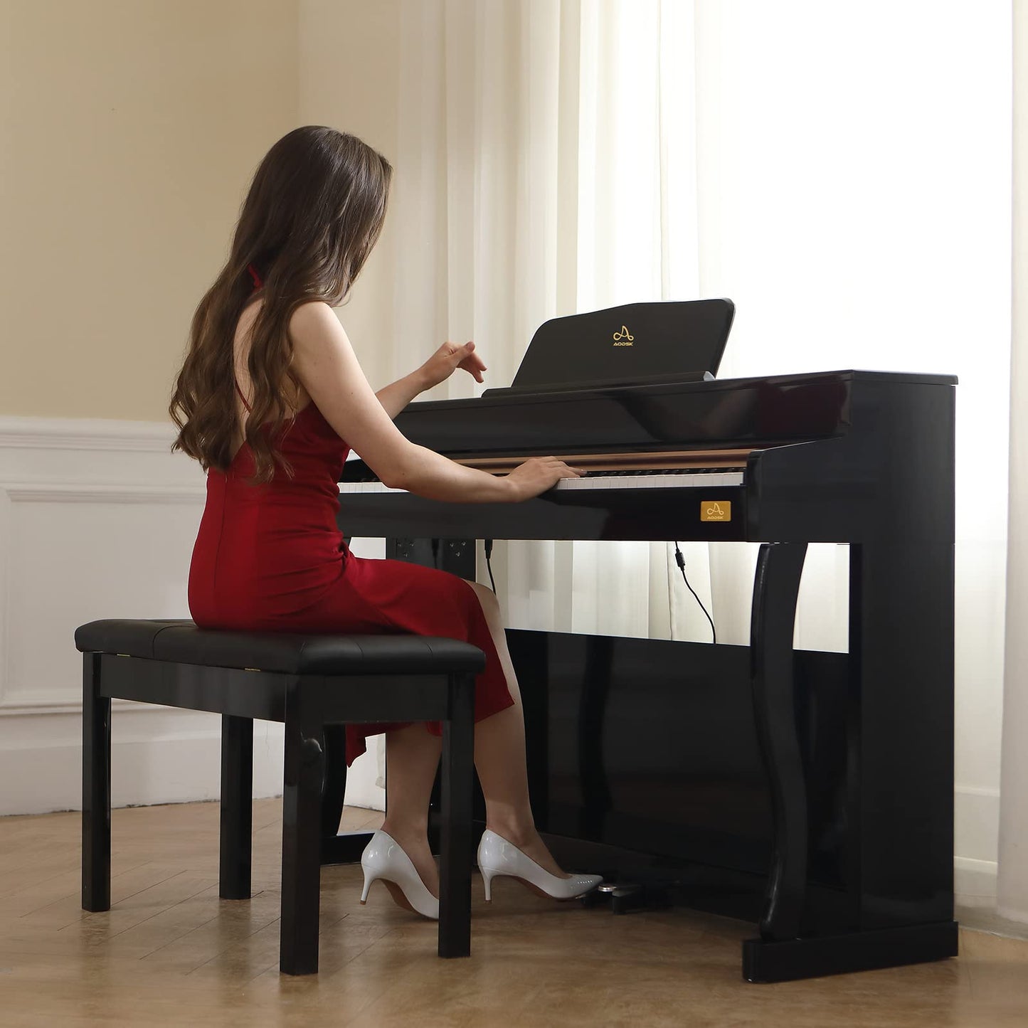 Piano Bench Wooden Duet Piano Seat with Padded Cushion and Storage Compartment for Music Books 29.13''x12.99''x18.11'' Vanity Stool (Tips:Black and White Delivered Randomly