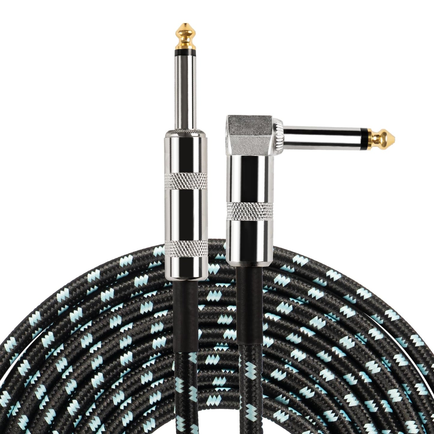 Guitar Cable 10 ft /20 ft, Electric Instrument Cable Bass Amp Cord for Guitar Bass Amplifier Audio, 1/4" Right Angle to Straight, Black
